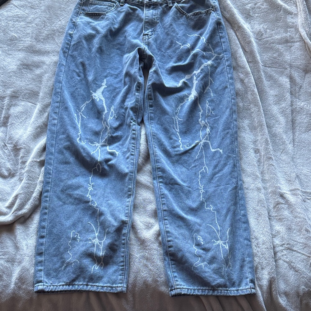 Lightning Embroidered Blue Jeans